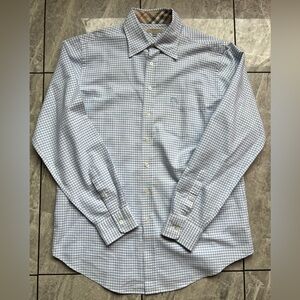 Burberry London Mens BlueWhite 100%Cotton Gingham Check Embroidered Knight Shirt